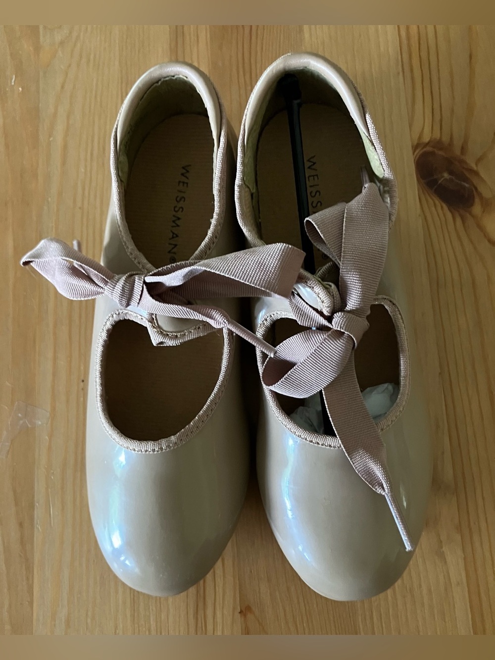 NWOT Weissman Ribbonette Girls Patent Mary Jane Tap Shoes W600 Nude Size Youth 1